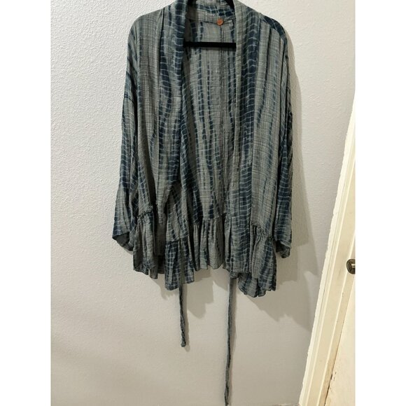 NWT Free People FP Tie Dye Ruffle Kimono Wrap Top Green M-L - Picture 2 of 10